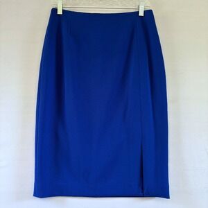 Tahari ASL Womens Royal Blue Crepe Pencil Skirt Side Slit Midi Size 4 NAM905